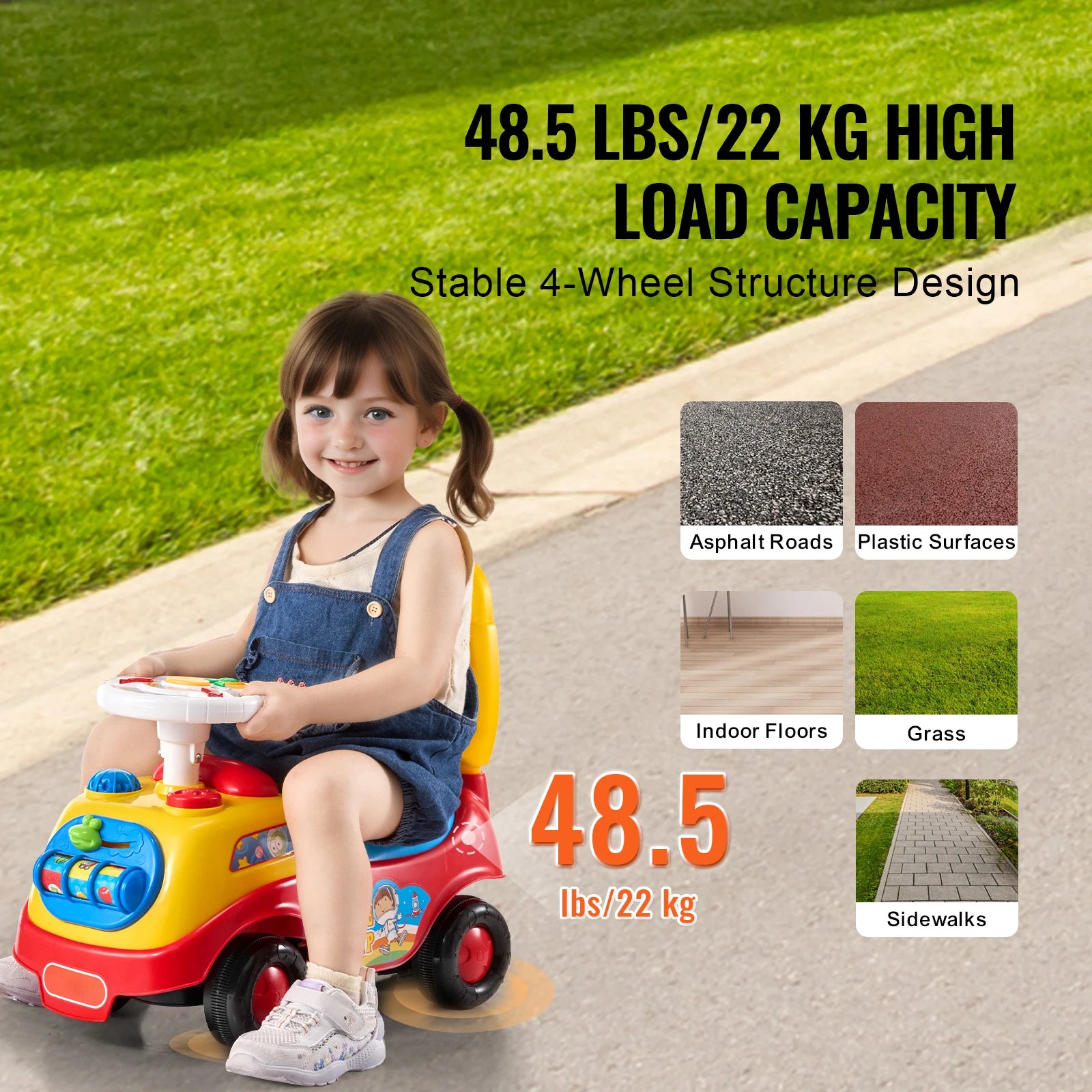 SucceBuy Toddler Ride On Push Car Sit to Stand Kids Ride On Toy Car W/ Music Steering Wheel   Seat Storage for Toddlers Ages 1-3
