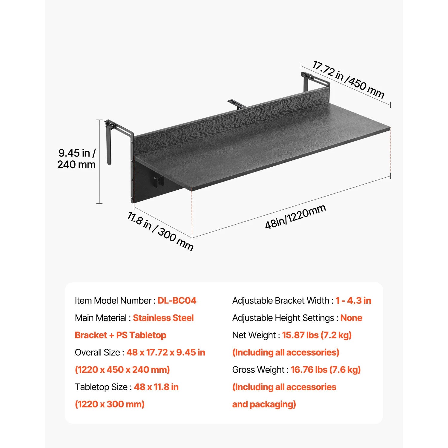 SucceBuy Balcony Hanging Table Folding Balcony Railing Table Outdoor Balcony Bar Table for Railings Serving Table for Patio