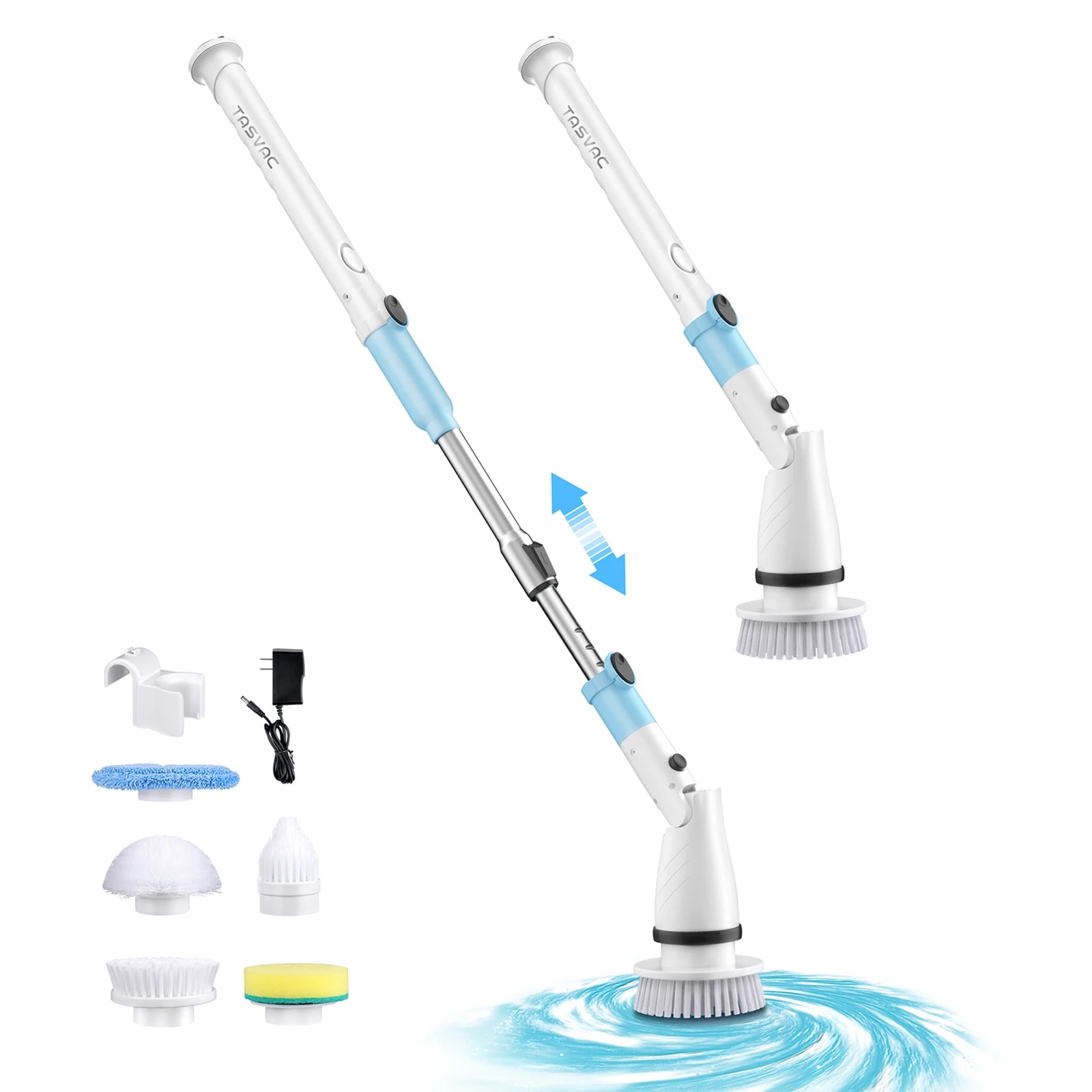 450RPM Electric Spin Scrubber Cordless Shower Cleaning Brush with 5 Replaceable Brushes Adjustable Extension Handle for Bathroom