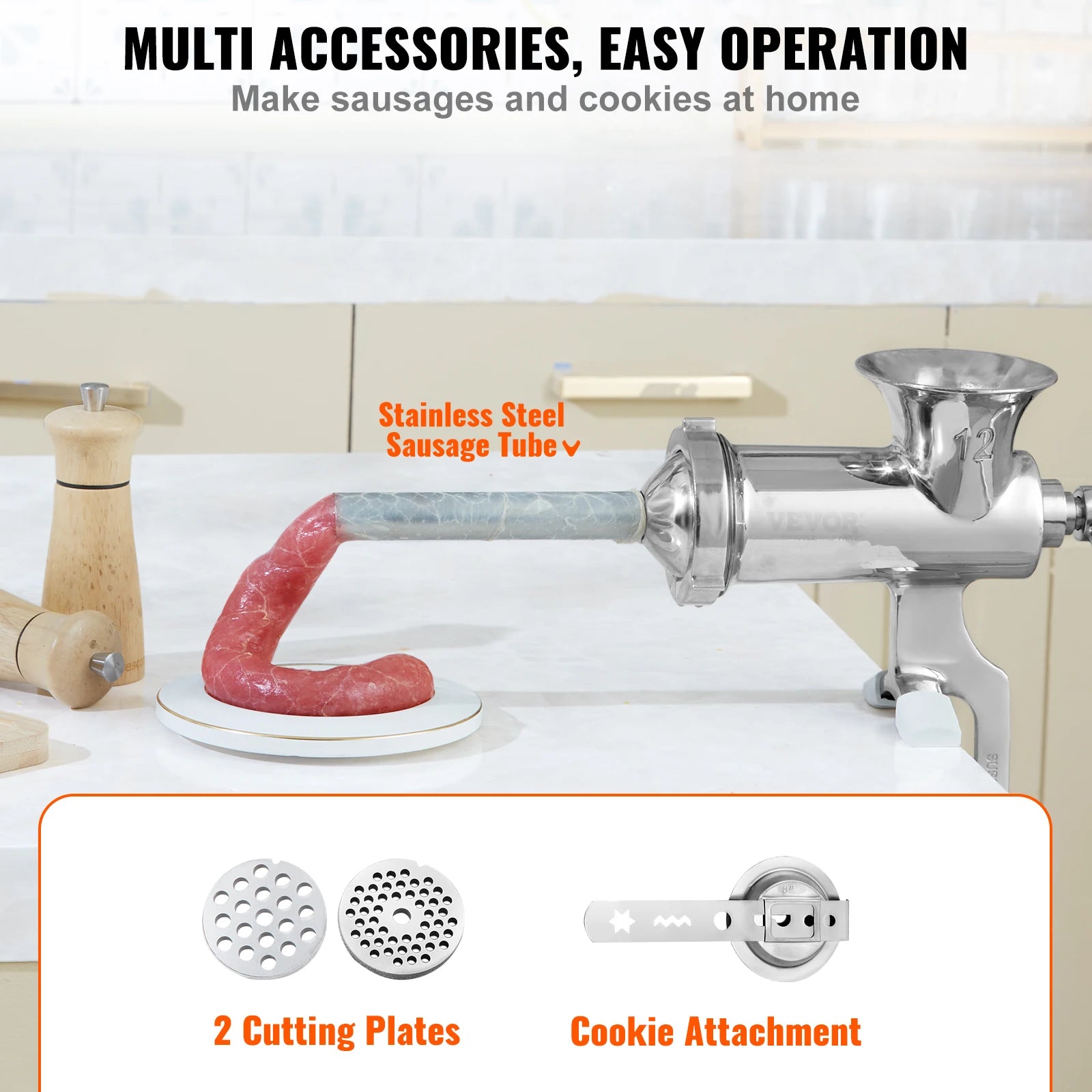 SucceBuy Manual Meat Grinder304Stainless Steel Hand Meat Grinder with Steel Table Clamp Meat Mincer Sausage Maker