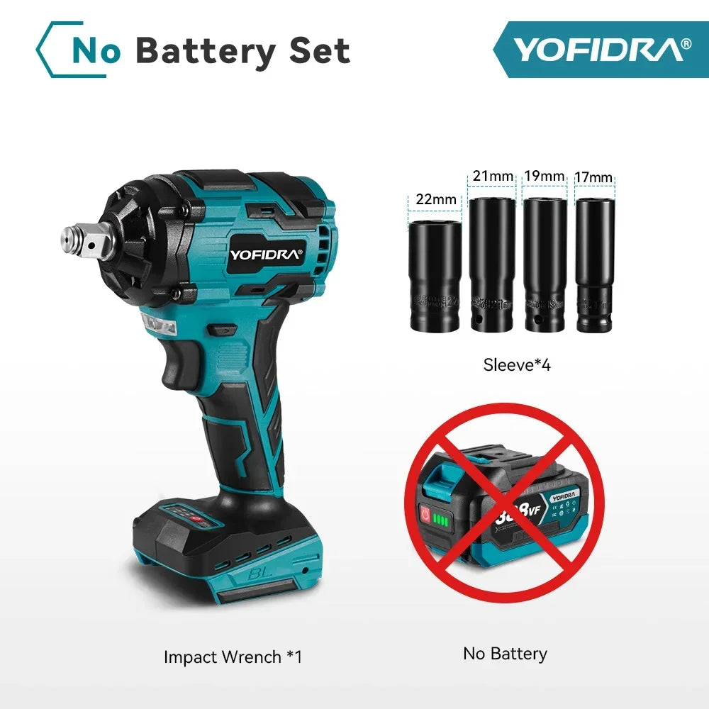 YOFIDRA 1000N.M Brushless Electric Impact Wrench 1/2 inch Cordless Wrench Screwdriver Power Tool For Makita 18V Battery Pin