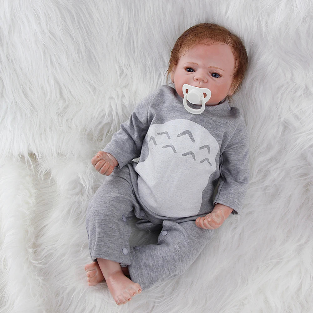55cm Reborn Baby Doll Boy Soft Vinyl Newborn Lifelike Weighted Cloth Body Realistic Doll Collectible Toy for Kids