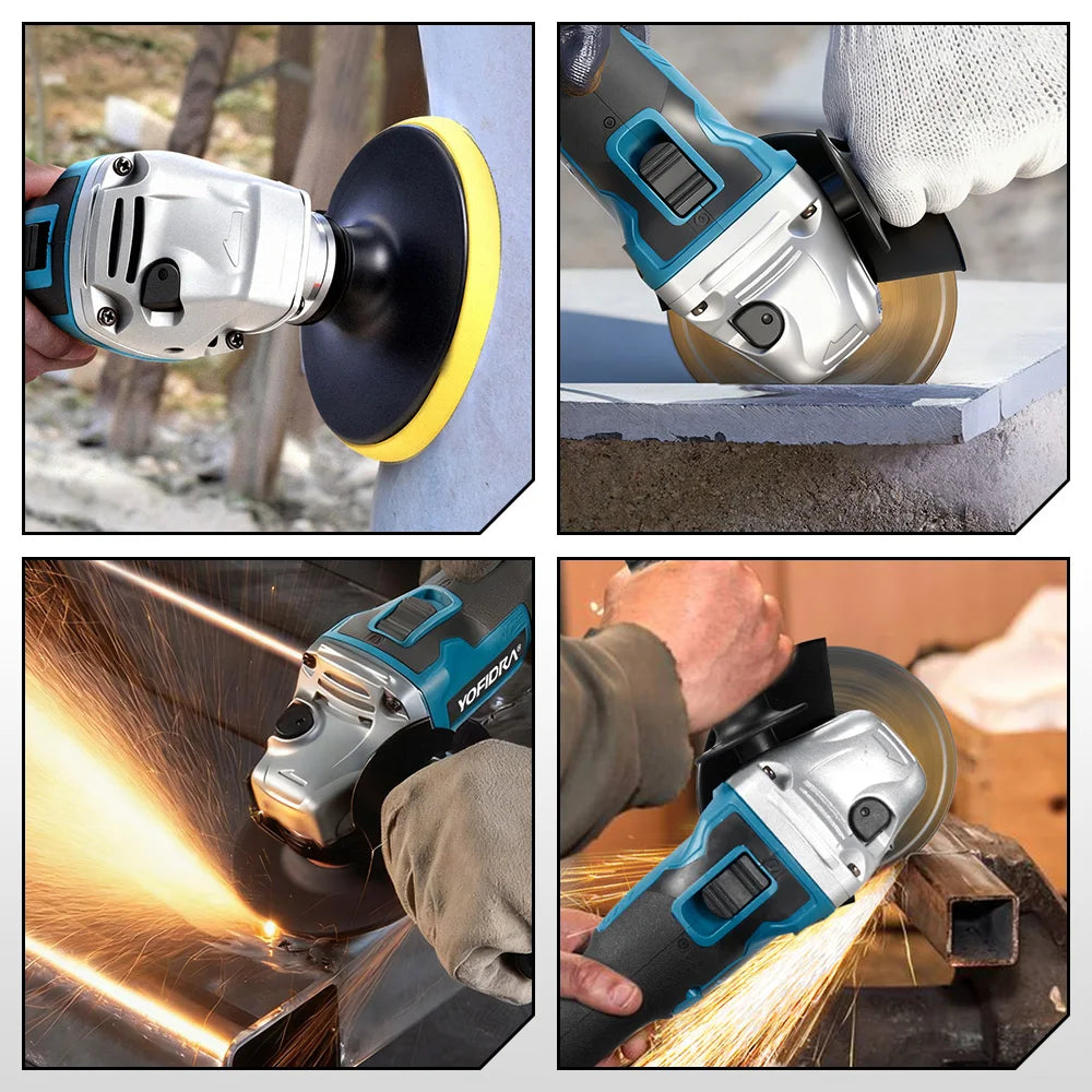 YOFIDRA 125mm Brushless Angle Grinder 4 Gear Cordless Grinding Machine Cutting Woodworking Power Tool For Makita 21V Battery Pin