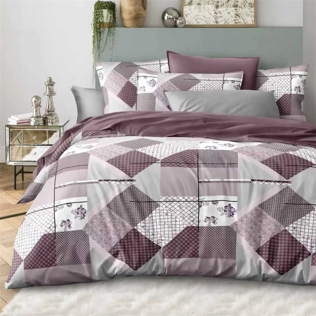 Patchwork Bedding Set Queen Size, 3Pcs Duvet Cover, Soft Microfiber Quilt Cover Set, Purple Grey Geometric Print,AU Local Stock