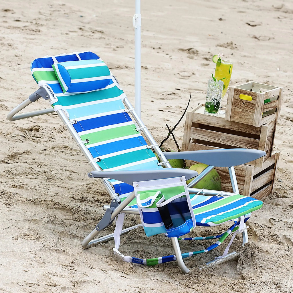 Portable Backpack Beach Chair 2 Pack 5 Reclining Positions Folding Outdoor Lounge w/Backpack Straps,Cup Holder for Camping Beach
