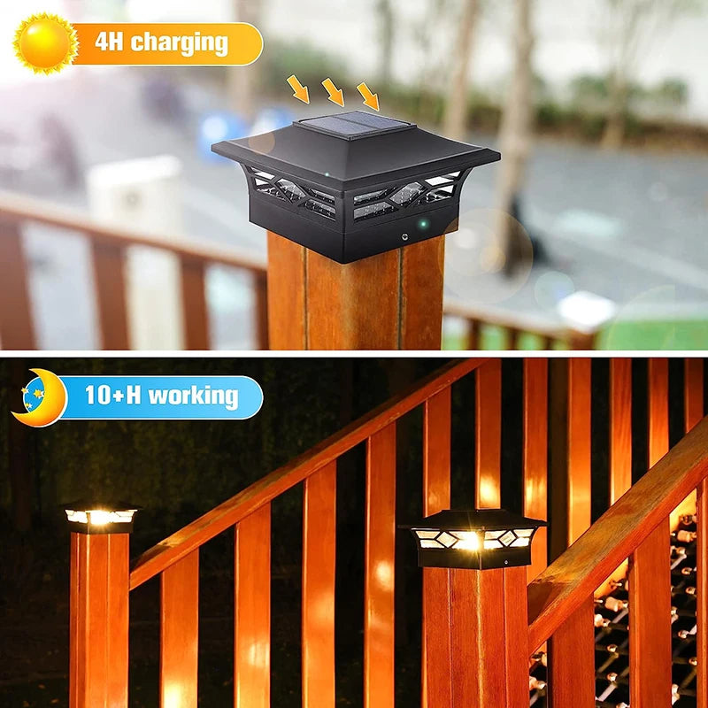 Solar Post Lamp 3000K/6000K Outdoor Garden Fence Pillar Head Light For Villa Gate Landscape Decoration IP65 Column Lamp
