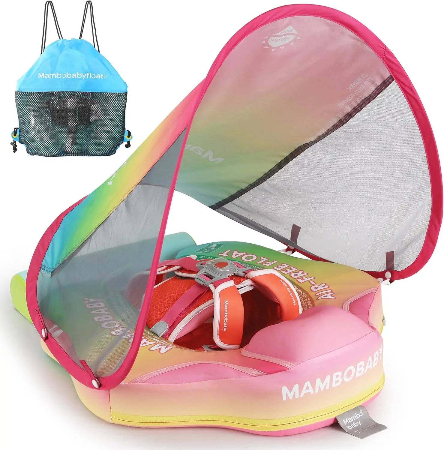 Mambobaby Float with UPF50+ Sun Canopy and Tail Non-Inflatable Baby Swimming Float Swim Trainer Pool Toy for Baby 3-24 Monthso