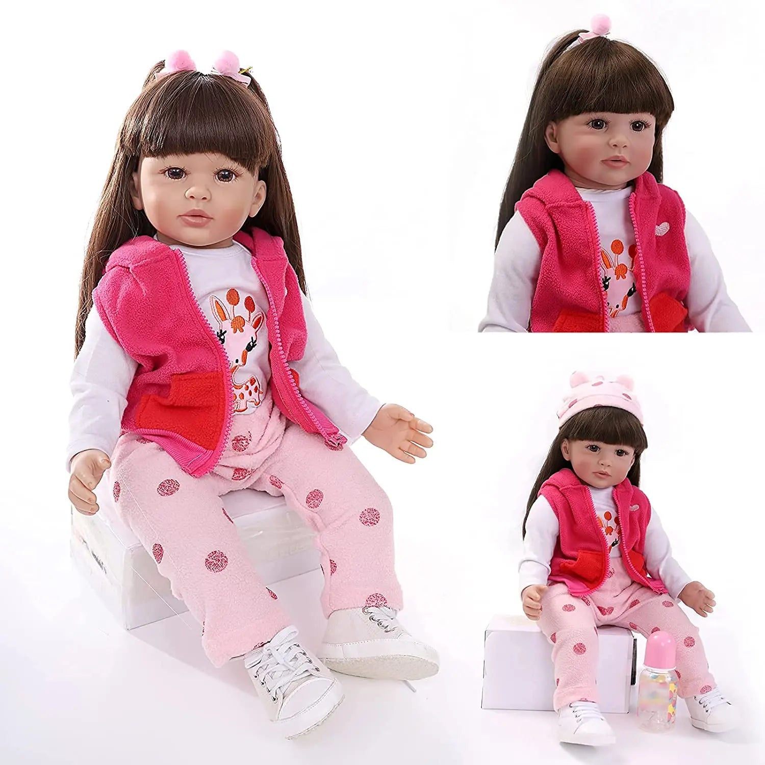 Reborn Toddler Dolls 22 inch 55cm Soft Silicone Vinyl Realistic Reborn Dolls Girls with Long Hair