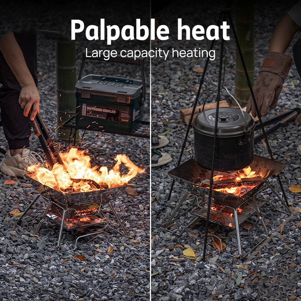 PORIYA Fire Pit BBQ Grill Camping Outdoor Portable Stainless Steel Stove 2 IN 1