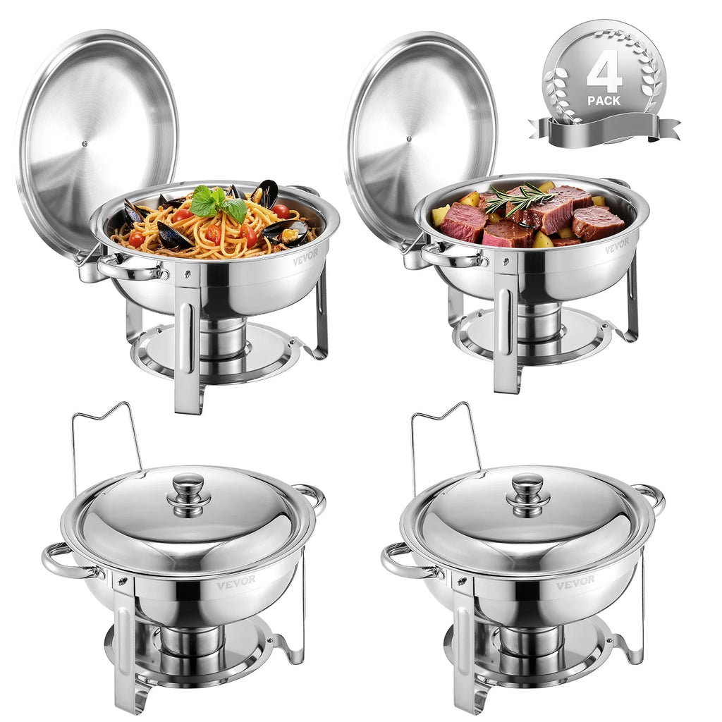 SucceBuy 4Pack Chafing Dish Buffet Set Stainless Steel Chafer w/4 Full Size Pan Round Catering Warmer Server for Party Banquets