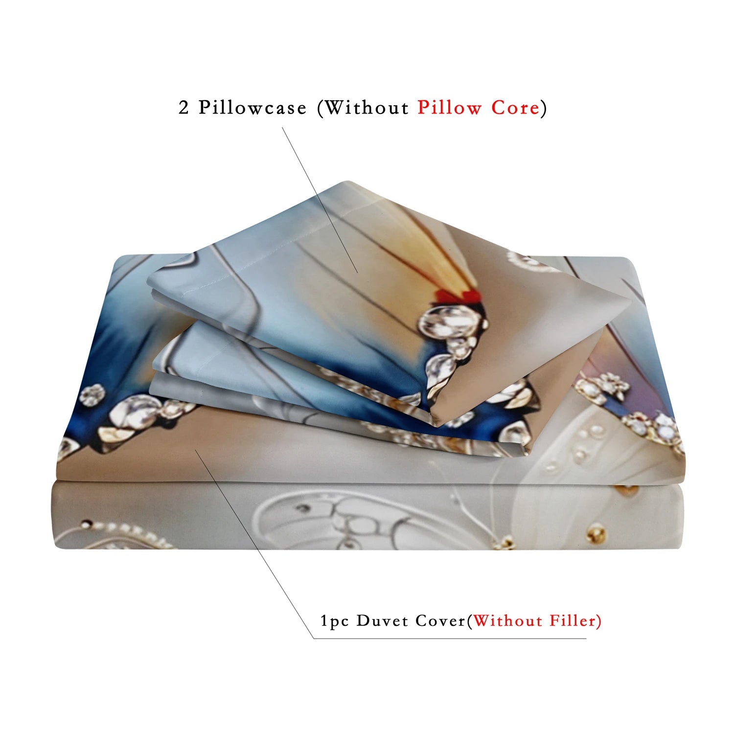 3pcs Soft Comfortable Butterfly Print Quilt Doona Duvet Cover Bedding Set Single Double Queen King Size For Home Dorm