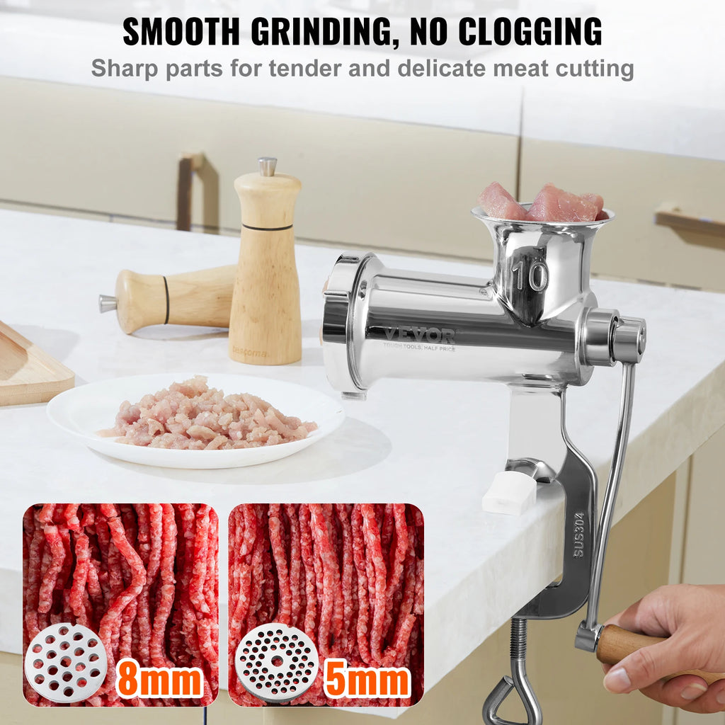 SucceBuy Manual Meat Grinder304Stainless Steel Hand Meat Grinder with Steel Table Clamp Meat Mincer Sausage Maker