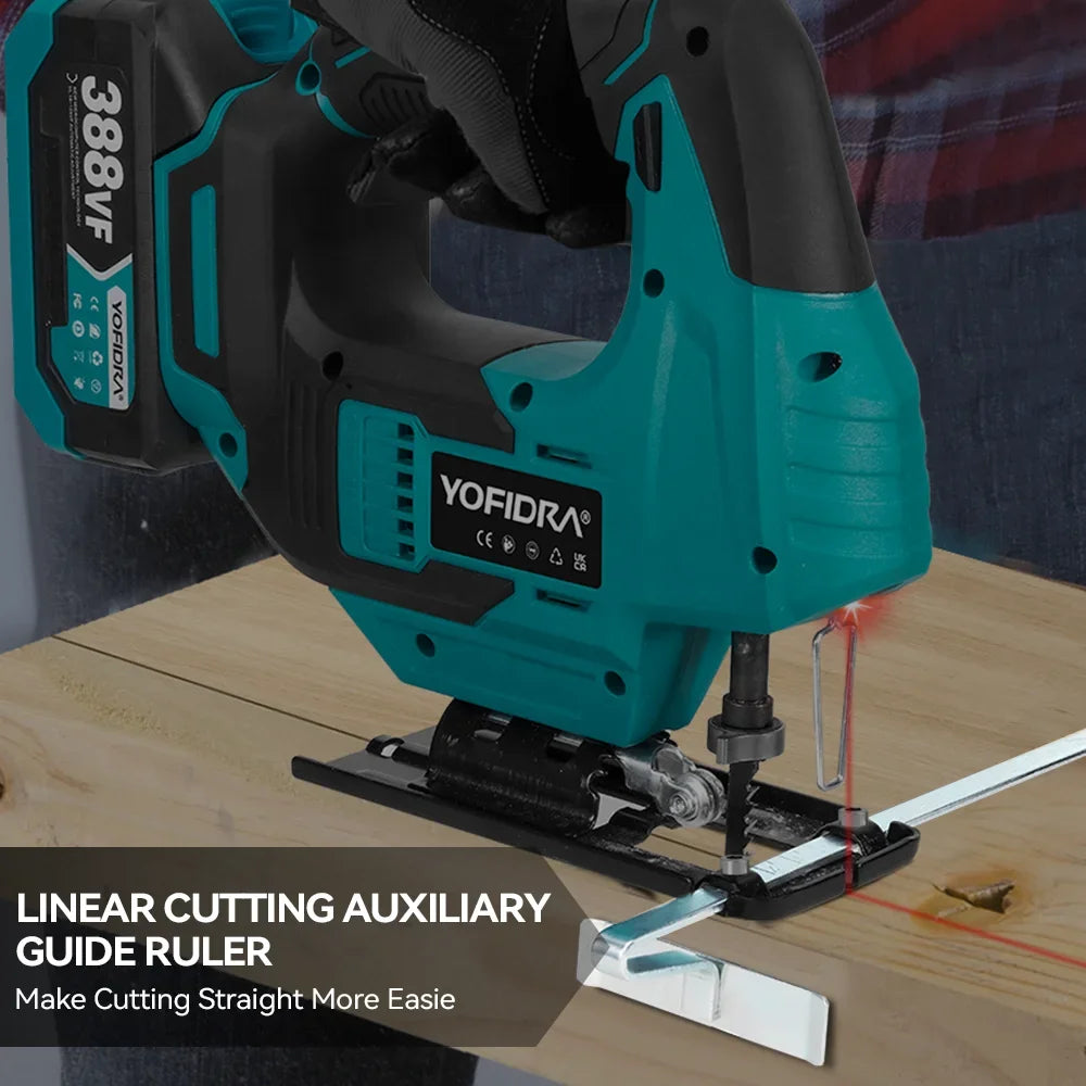 YOFIDRA 3800RPM Brushless Electric Jig Saw Infrared Laser Curve Saw Woodworking Tool With Saw Blade For Makita 18V Battery pin