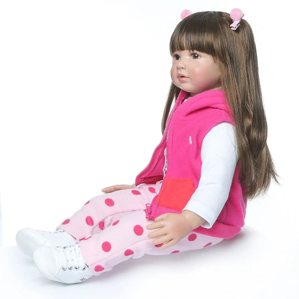 Reborn Toddler Dolls 22 inch 55cm Soft Silicone Vinyl Realistic Reborn Dolls Girls with Long Hair