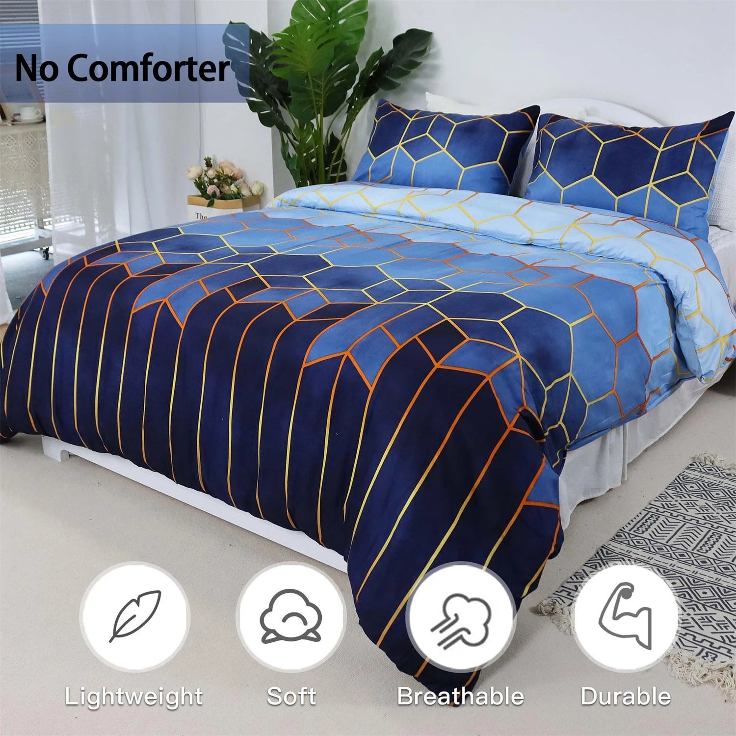 3Pcs Navy Blue Geometric Duvet Cover Set, Modern Hexagon Bedding, Soft Microfiber Quilt Cover, Luxury Bedroom Decor,AU Local Sto