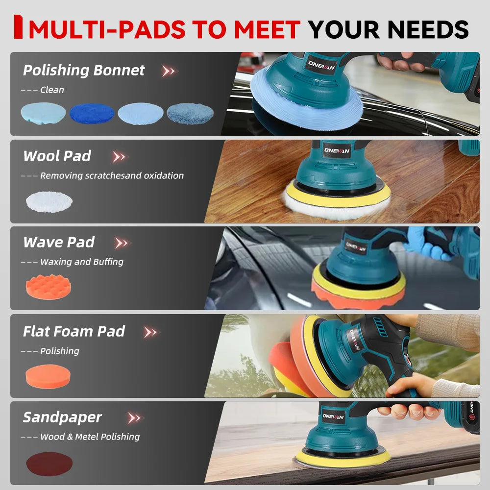 ONEVAN 8 Gears Cordless Electric Car Polisher Waxing&Sanding Wood Grinding Polishing Power Tool For Makita 18V Battery Pin