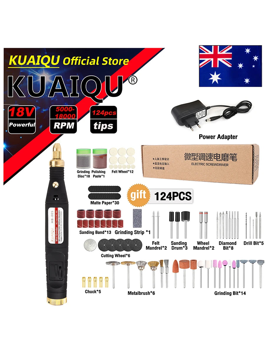 KUAIQU Variable Speed Mini Grinder Set Power Supply Charging Electric Drill Engraving Pen Rotary Tools Kit For Polished Carving