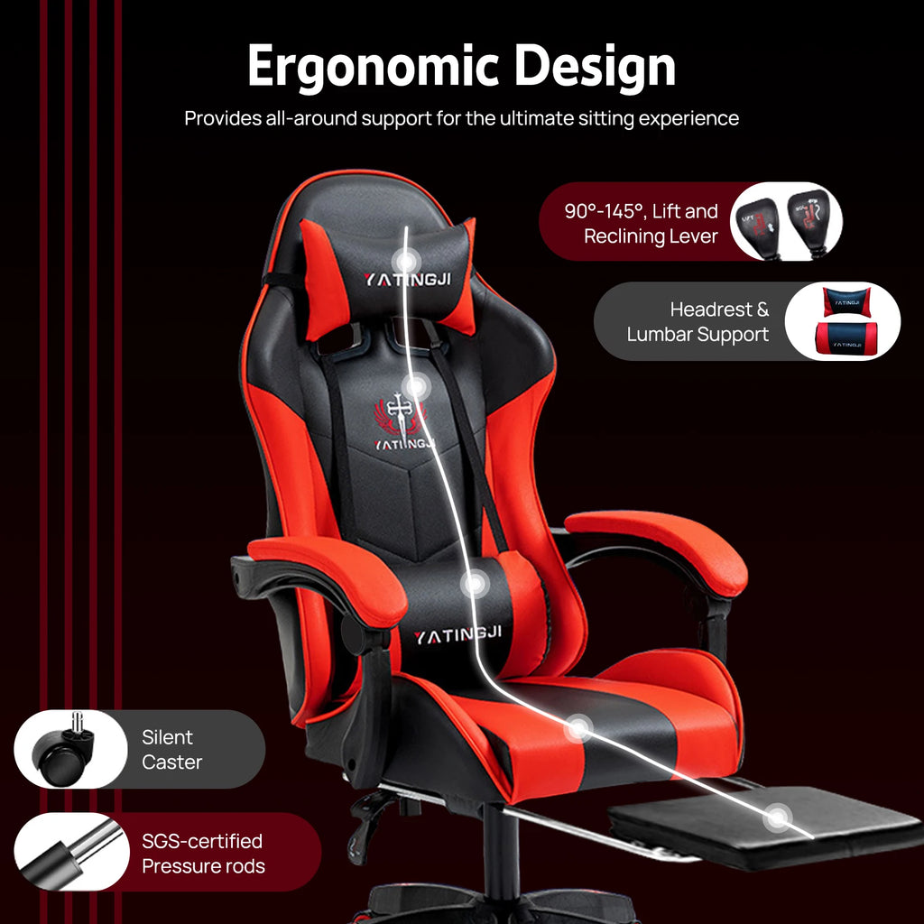 PORIYA Gaming Office Chair Racing Executive Footrest Computer Seat PU Leather
