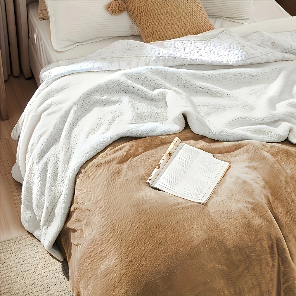 1 pc Sherpa Fleece Bed Blanket Super Soft Fuzzy Plush Warm Cozy Fluffy Microfiber Couch Throw Velvet Double Reversible 5Lbs