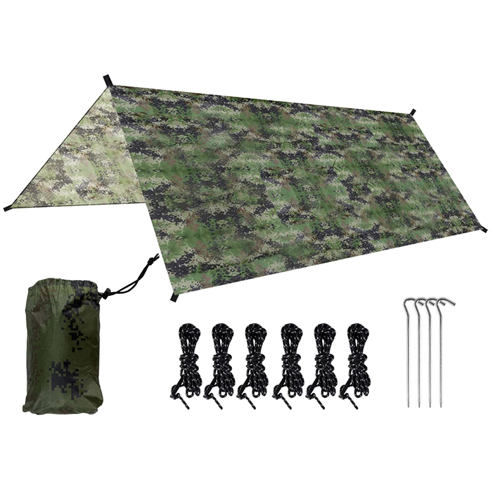Waterproof Camouflage Camping Canopy 210T Polyester Yarn Portable Awning Shade Foldable Ultra-light Picnic Backpacking Equipment