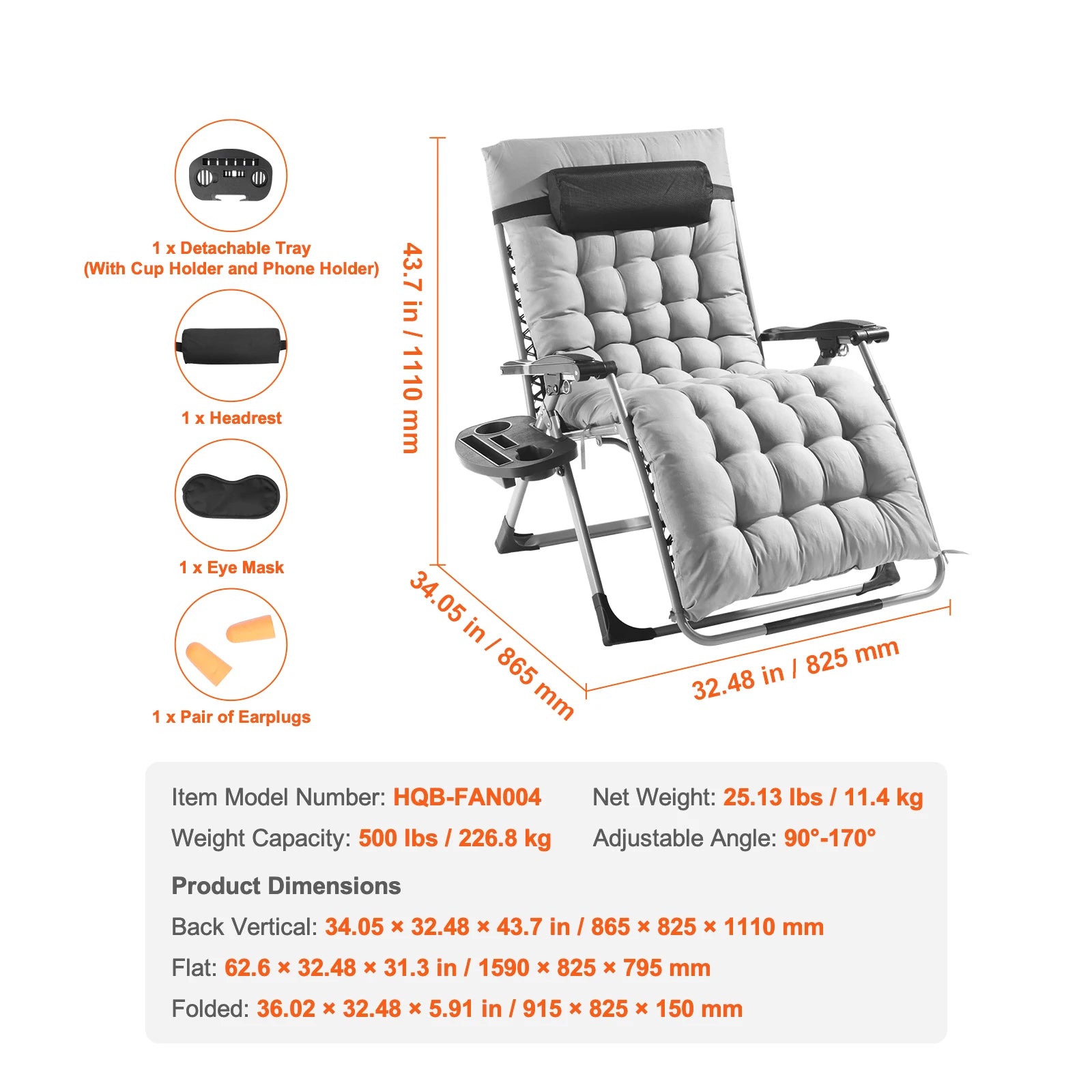 SucceBuy Zero Gravity Chair Zero Gravity Recliner Lounge Chair Adjustable Anti Gravity Chair with Cushion Footrest & Cupholder