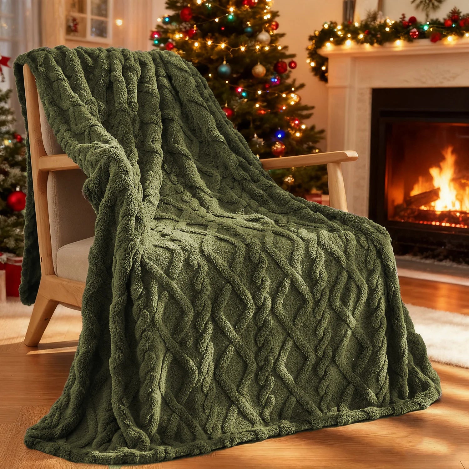 Ultra-Soft 3D Plush 1pc Luxurious Jacquard Fleece Blanket - Dense Weave for Exceptional Warmth, Cozy Flannel Throw 500gsm