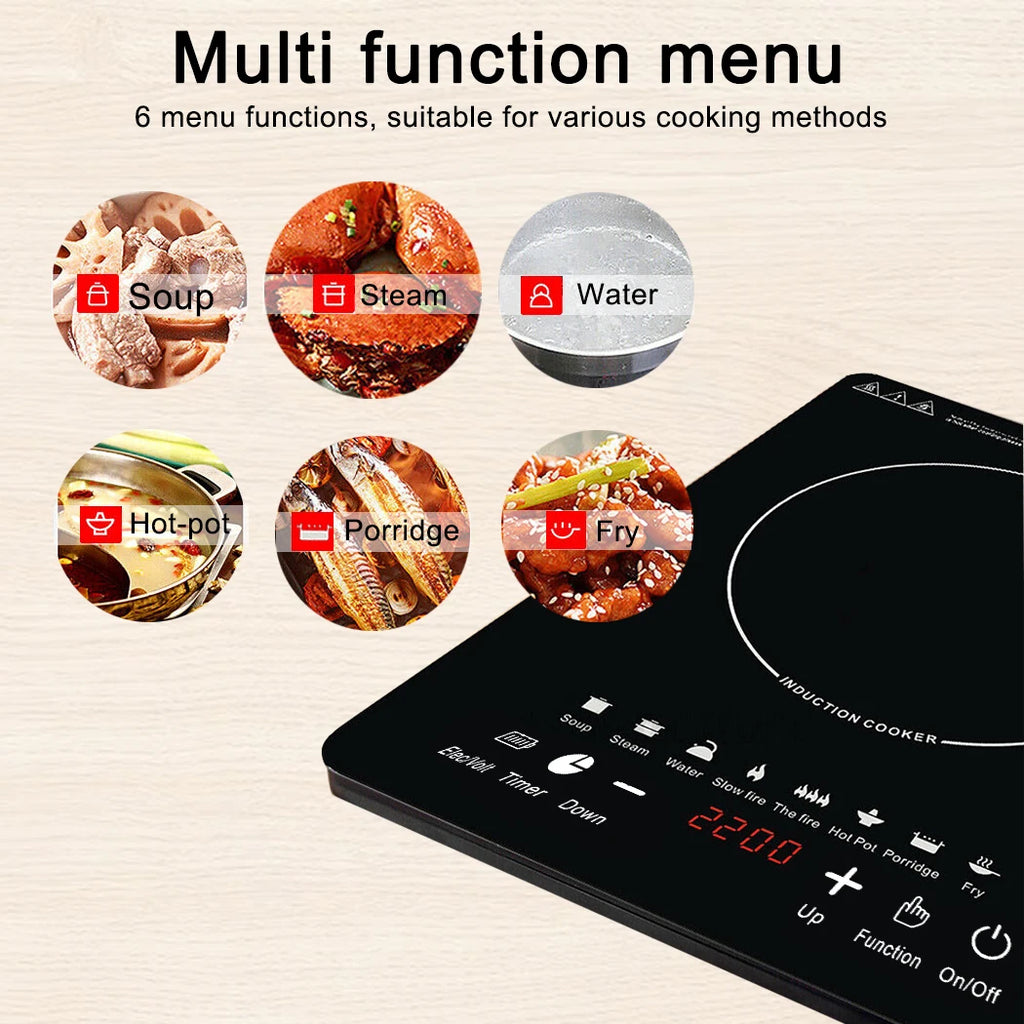 2200W Electric Induction Cooktop Portable Ceramic Glass Cook Top Kitchen Cooker