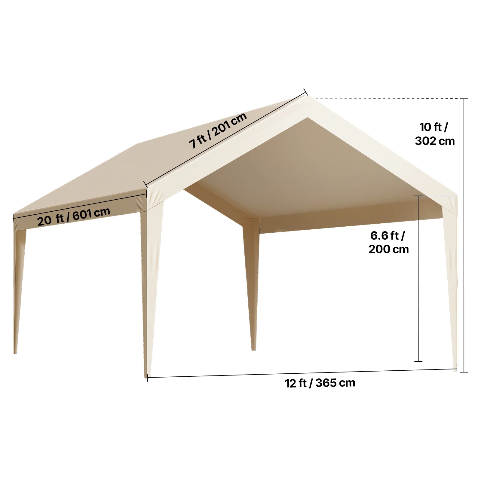 SucceBuy Carport Replacement Canopy Potable Garage Tent Top Tarp with Sidewalls UV-Resistant Car Shelter Tarp with Ball Buggees