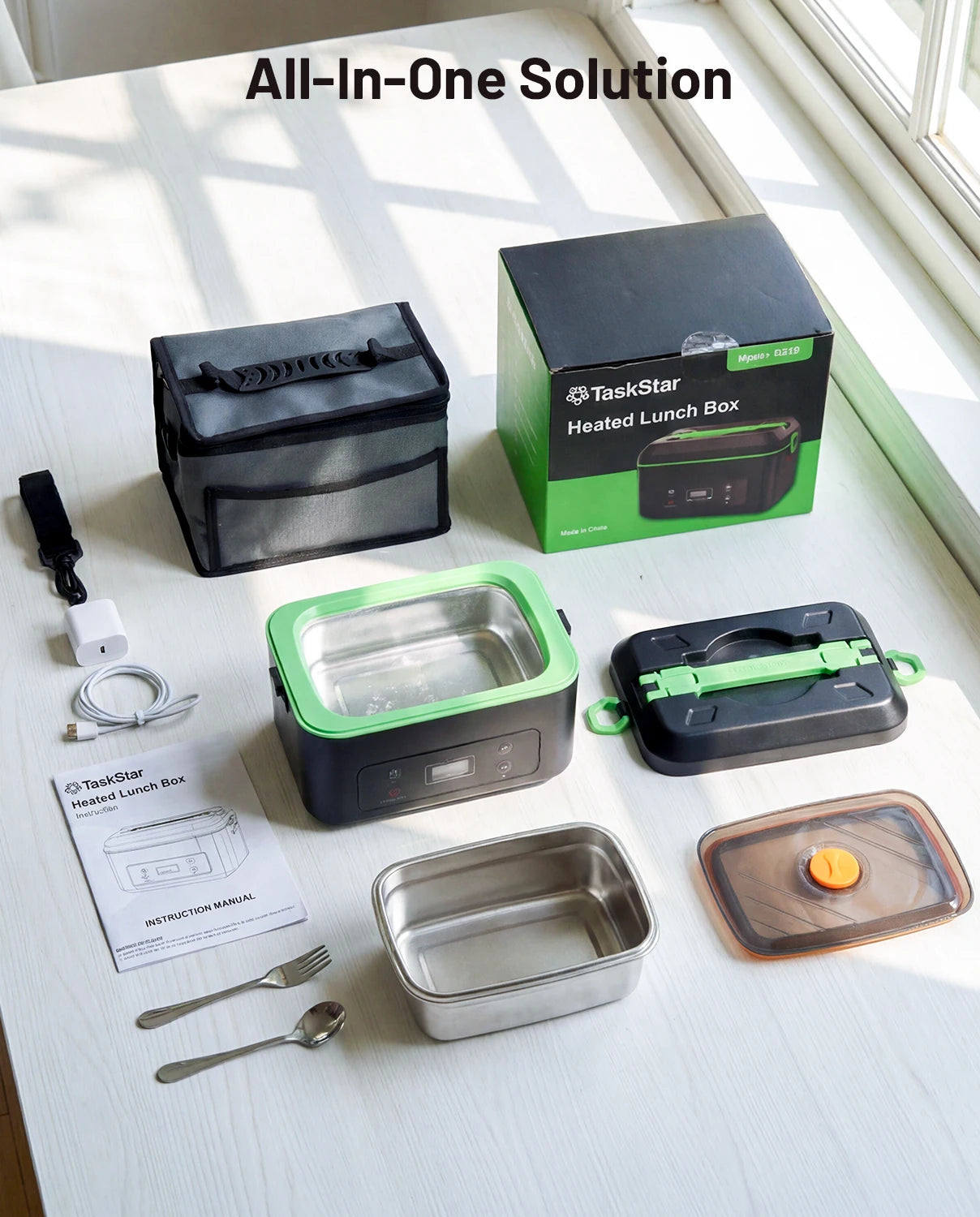 Wireless Electric Insulated Lunch Box,Built-in 12000mAh Battery,100W 1.2L Heating Lunch Box For Work/Travel/Car/Office