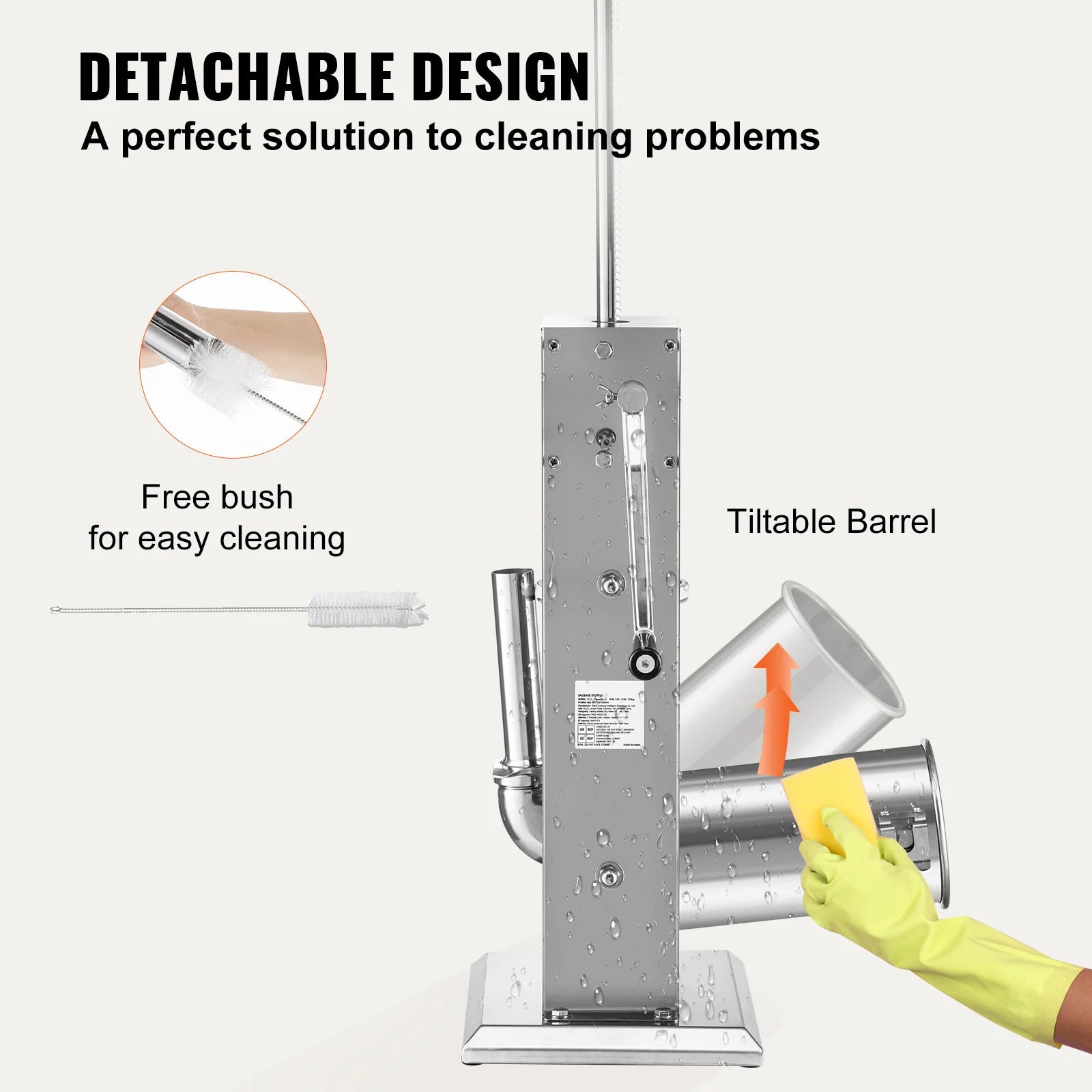 SucceBuy 5L Manual Sausage Stuffer Stainless Steel Making Sausage Vertical Maker with 5 Filling Funnels for Home Commercia