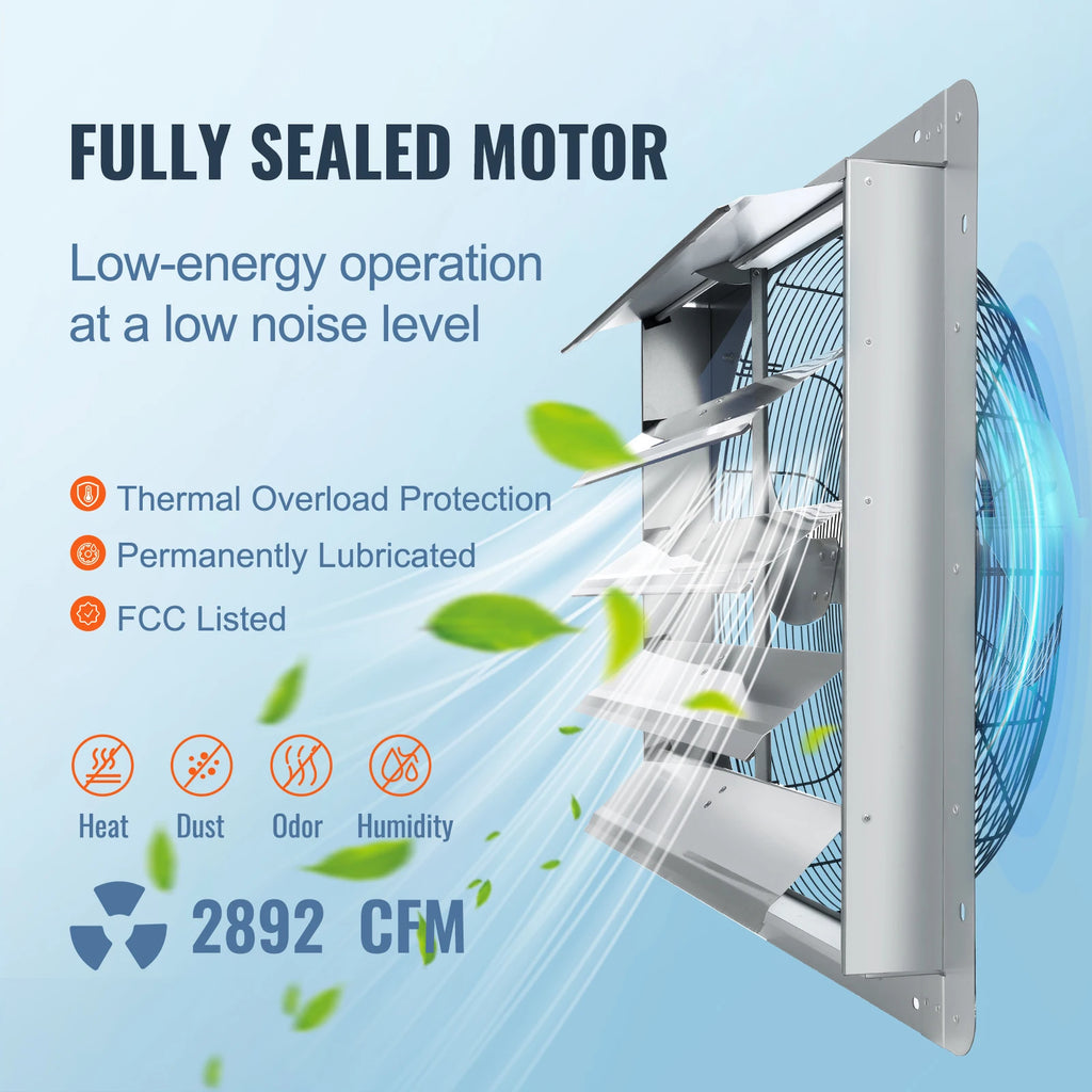SucceBuy Shutter Exhaust Fan Aluminum Wall Mount Attic Fan w/ AC-motor Ventilation Cooling for Greenhouses Garages Shops FCC