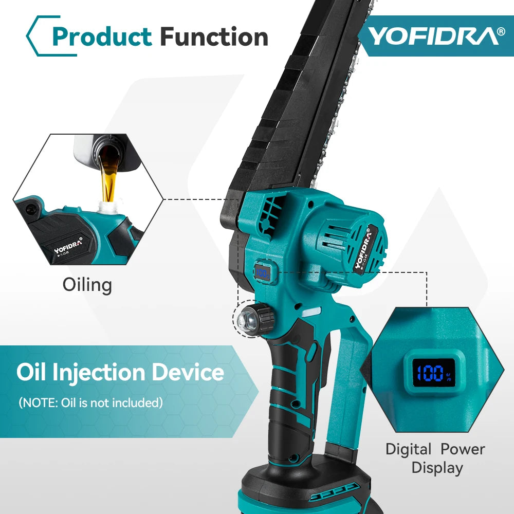 YOFIDRA Brushless 8 inch Electric Pruning Saw Cordless Chainsaw Rechargeable Woodworking Power Tool For Makita 21V Battery Pin