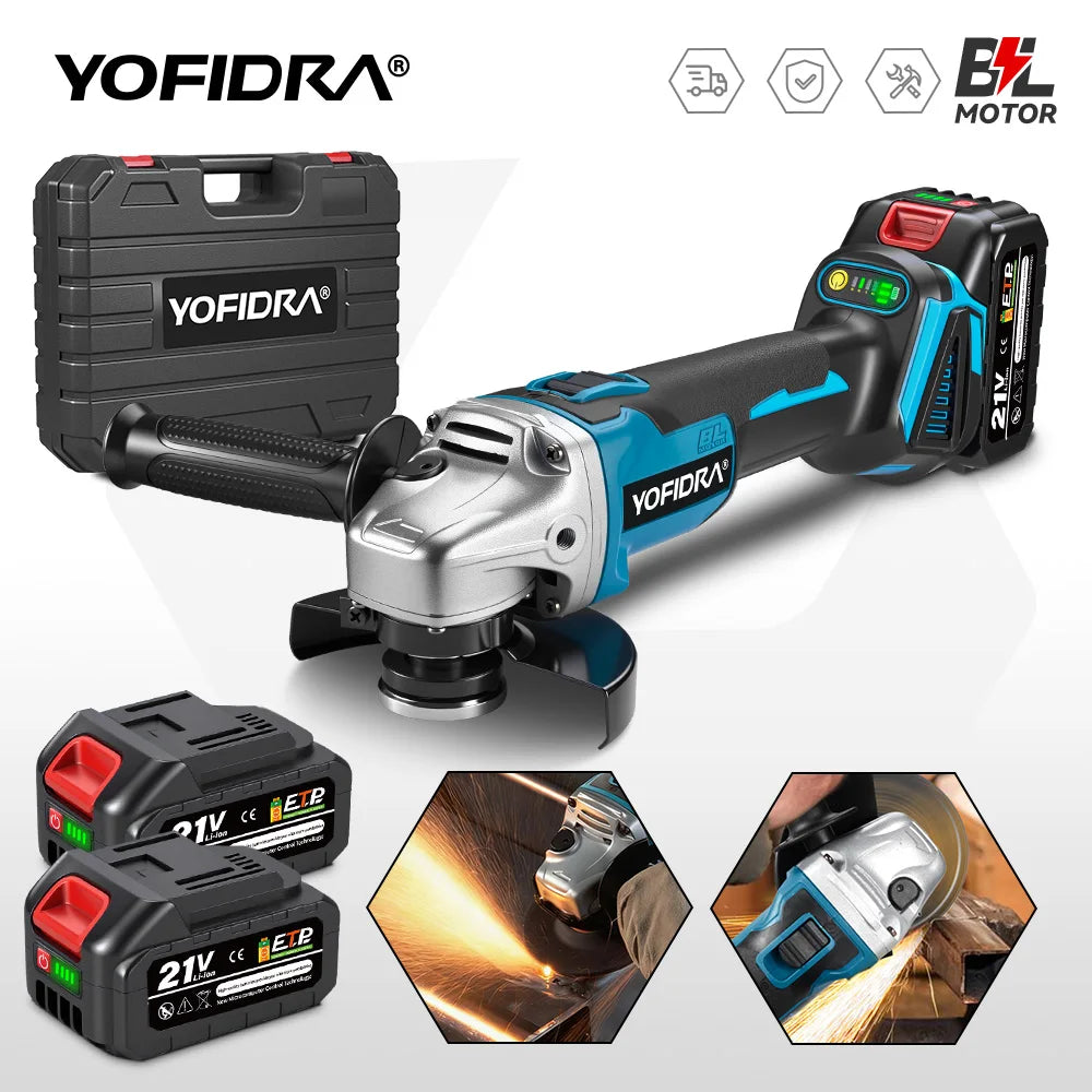 YOFIDRA 125mm Brushless Angle Grinder 4 Gear Cordless Grinding Machine Cutting Woodworking Power Tool For Makita 21V Battery Pin