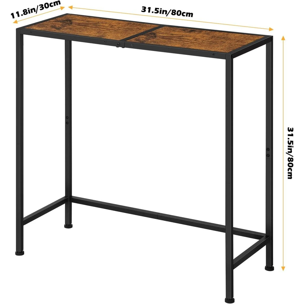 Rustic Brown Console Table 80x30x80cm - Narrow Entryway Table w/ Black Metal Frame for Hallway & Living Room