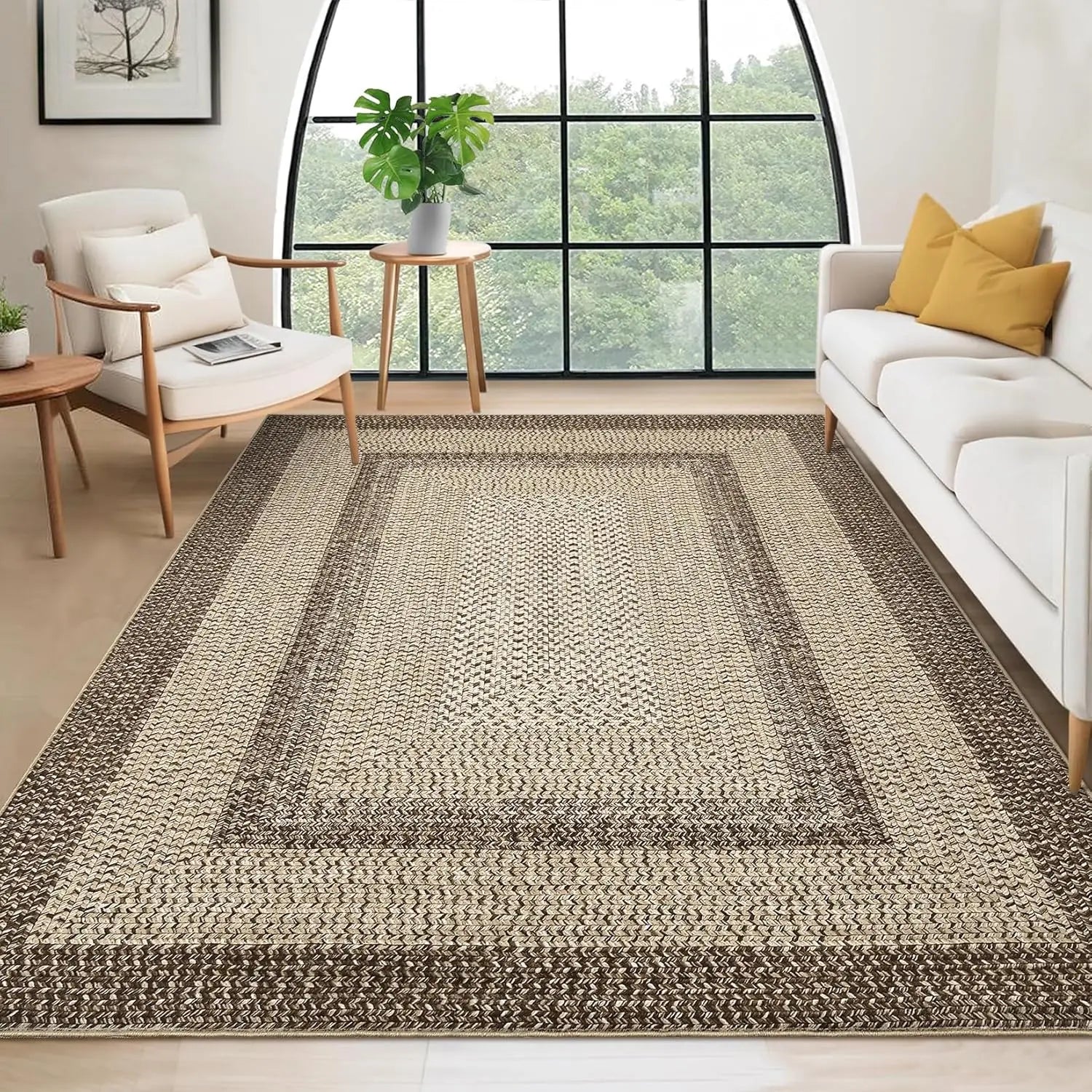Vintage Area Rug Floral Distressed Non-Slip Low Pile Stain Resistant Machine Washable Carpet for Living Room Bedroom Office