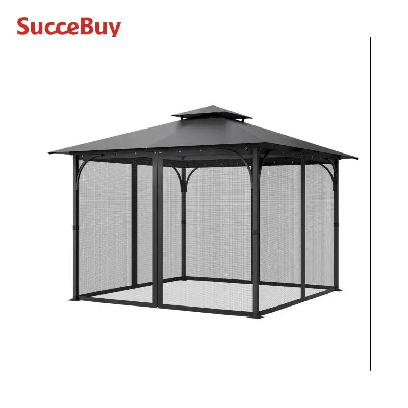 SucceBuy Gazebo Netting Replacement Outdoor Garden Gazebo Net 4-Panel Sidewall Mesh Gazebo Curtain Double Zipper for Garden