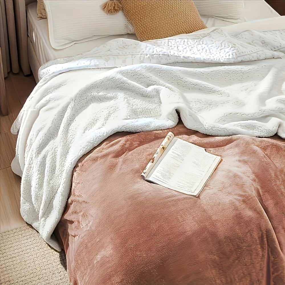 1 pc Sherpa Fleece Bed Blanket Super Soft Fuzzy Plush Warm Cozy Fluffy Microfiber Couch Throw Velvet Double Reversible 5Lbs