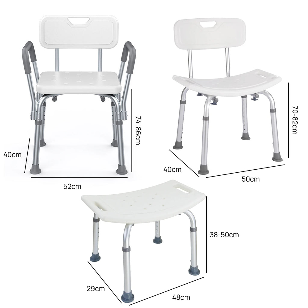 PORIYA Shower Chair Bath Bench Seat Stool with Back Arms Adjustable Height Non-Slip