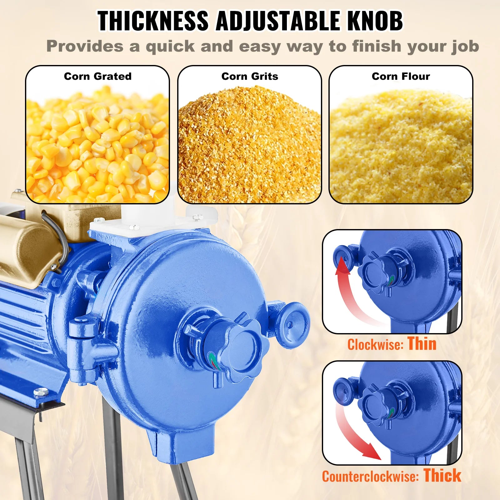 SucceBuy Electric Grain Mill Grinder3000W  Commercial Corn Mill w/Funnel Thickness Adjustable Powder Machine Heavy Duty Grinder