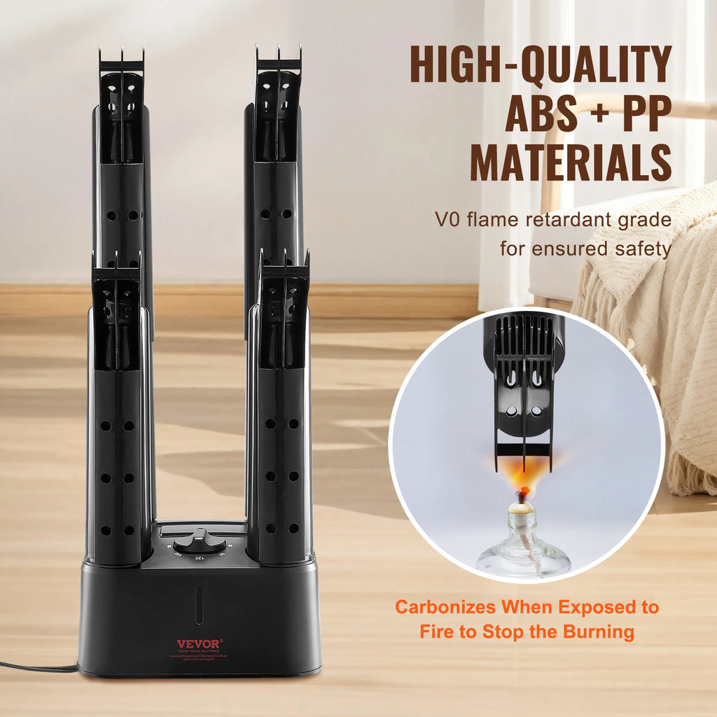 VEVOR 4 Tubes Electric Shoe Dryer Boot Warmer with Heat Blower & Timer Multifunction Socks Dryer Fast Drying Boot Deodorizer