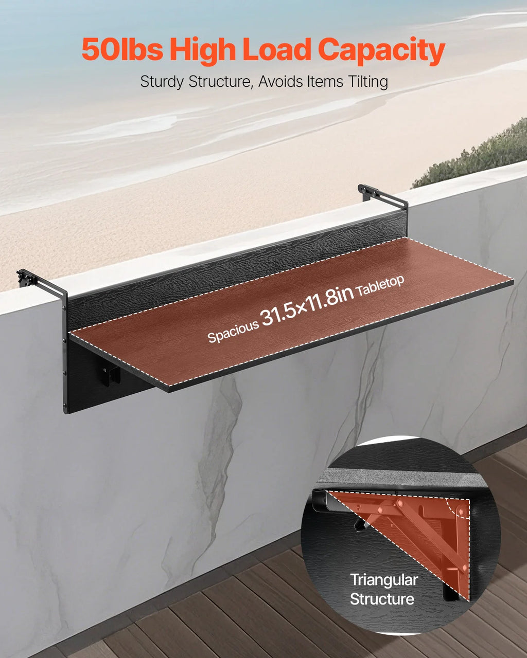 SucceBuy Balcony Hanging Table Folding Balcony Railing Table Outdoor Balcony Bar Table for Railings Serving Table for Patio
