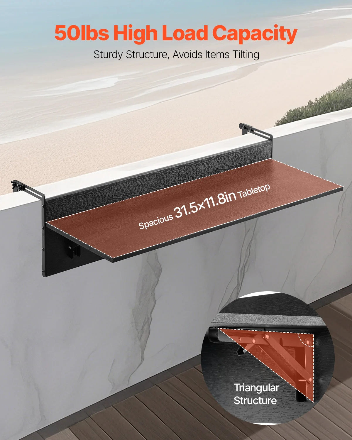 SucceBuy Balcony Hanging Table Folding Balcony Railing Table Outdoor Balcony Bar Table for Railings Serving Table for Patio