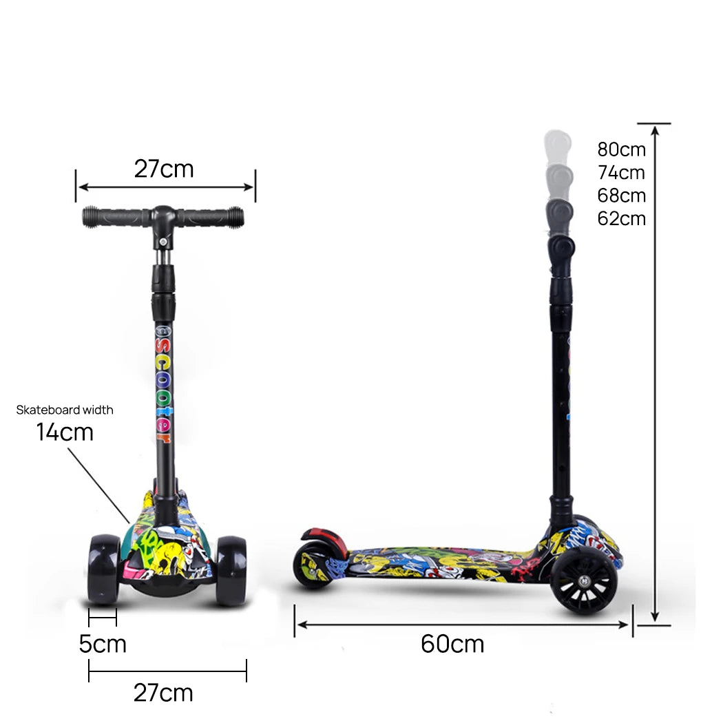 PORIYA Foldable Kids Scooter Adjustable Height Flashing LED Lights 3 Wheels Kick Push