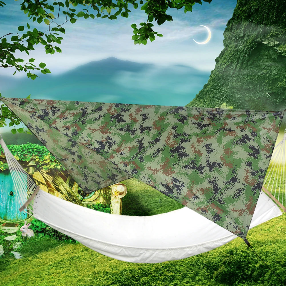 Waterproof Camouflage Camping Canopy 210T Polyester Yarn Portable Awning Shade Foldable Ultra-light Picnic Backpacking Equipment