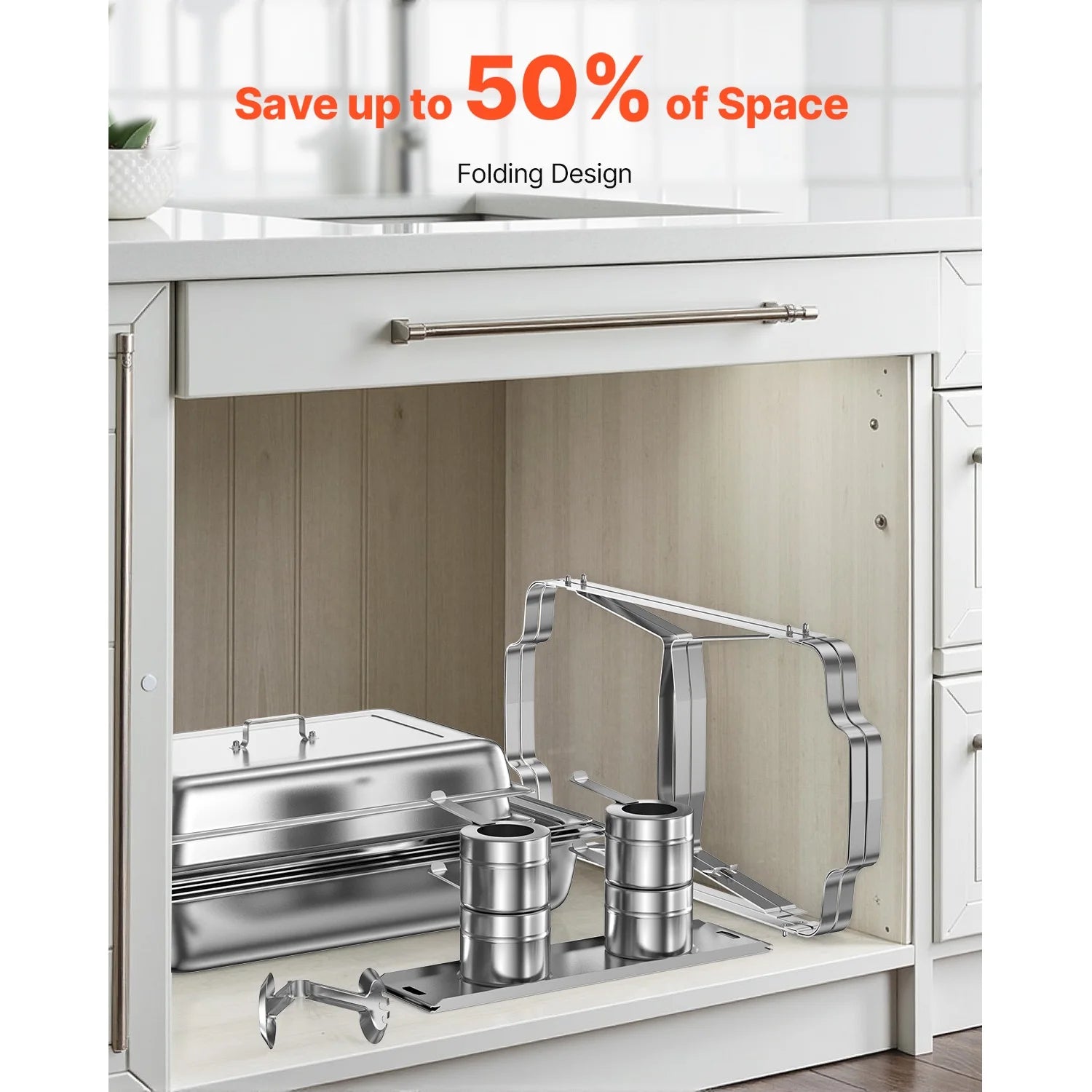SucceBuy 8Qt 4 Pack Chafing Dish Buffet Set Stainless Steel Chafer with 2 Full Size and 4 Half Size Pans Catering Warmer Server