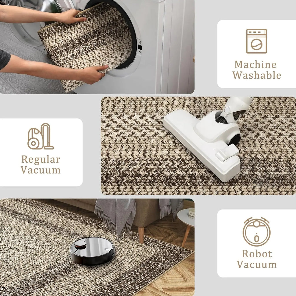 Vintage Area Rug Floral Distressed Non-Slip Low Pile Stain Resistant Machine Washable Carpet for Living Room Bedroom Office