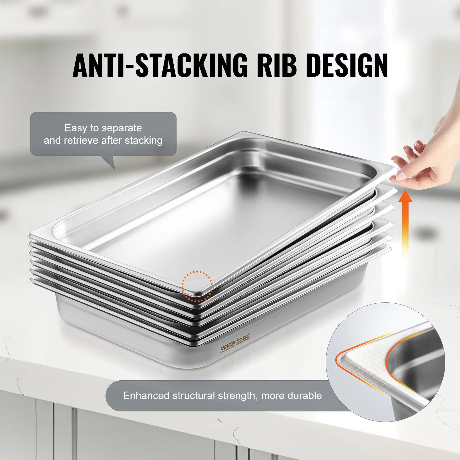 SucceBuy 6Pack Buffet Chafing Dishes 2.5"-6"Deep Steam Table Pan Full Size 0.8mm Thick Stainless Steel Catering Storage Food Pan