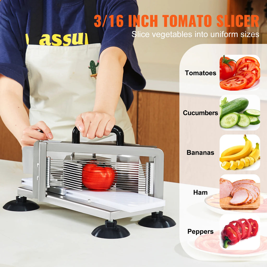 SucceBuy Tomato Slicer 3/16 inch Tomato Cutter Slicer Stainless Steel Heavy Duty Tomato Slicer Machine, Manual Tomato  Slicer