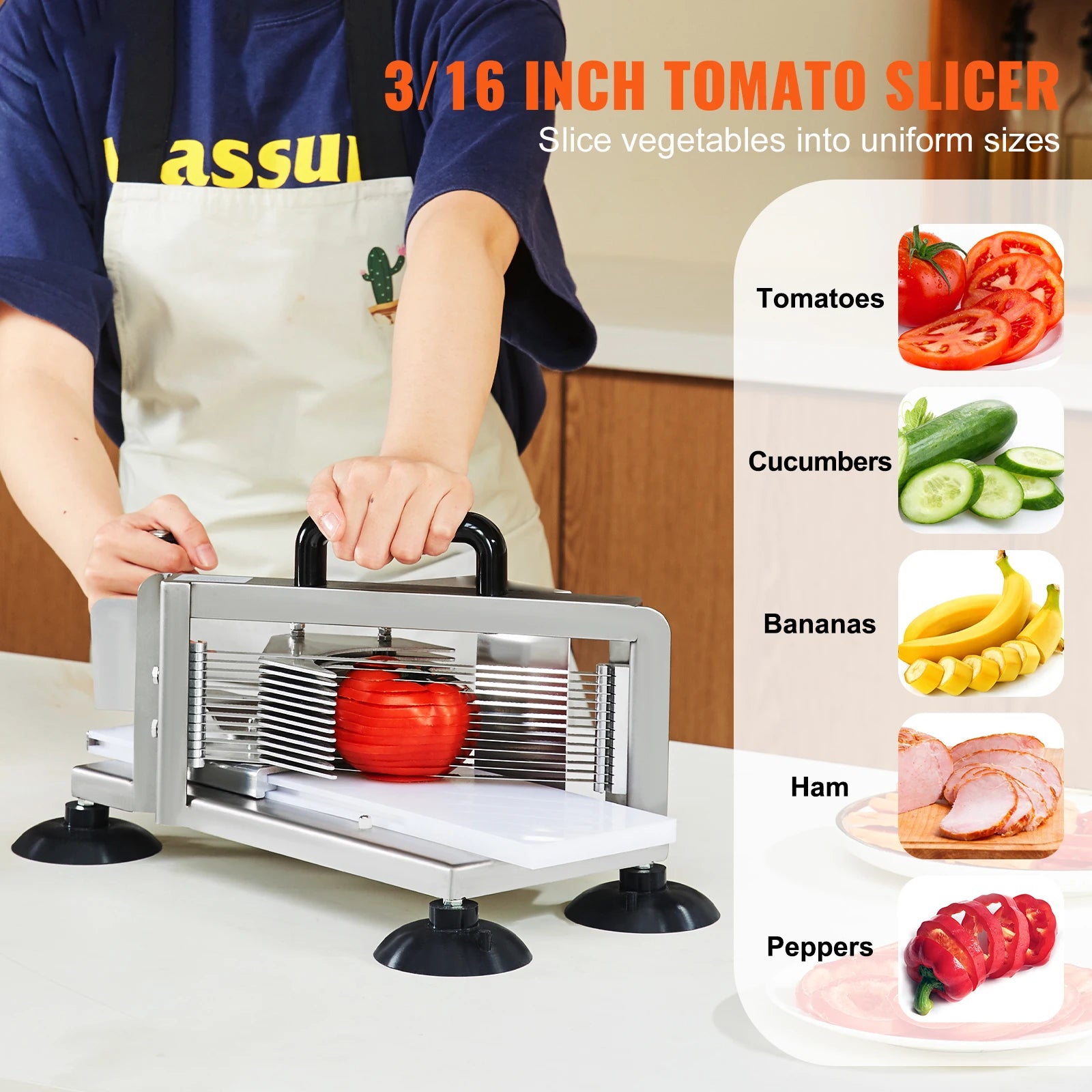 SucceBuy Tomato Slicer 3/16 inch Tomato Cutter Slicer Stainless Steel Heavy Duty Tomato Slicer Machine, Manual Tomato  Slicer