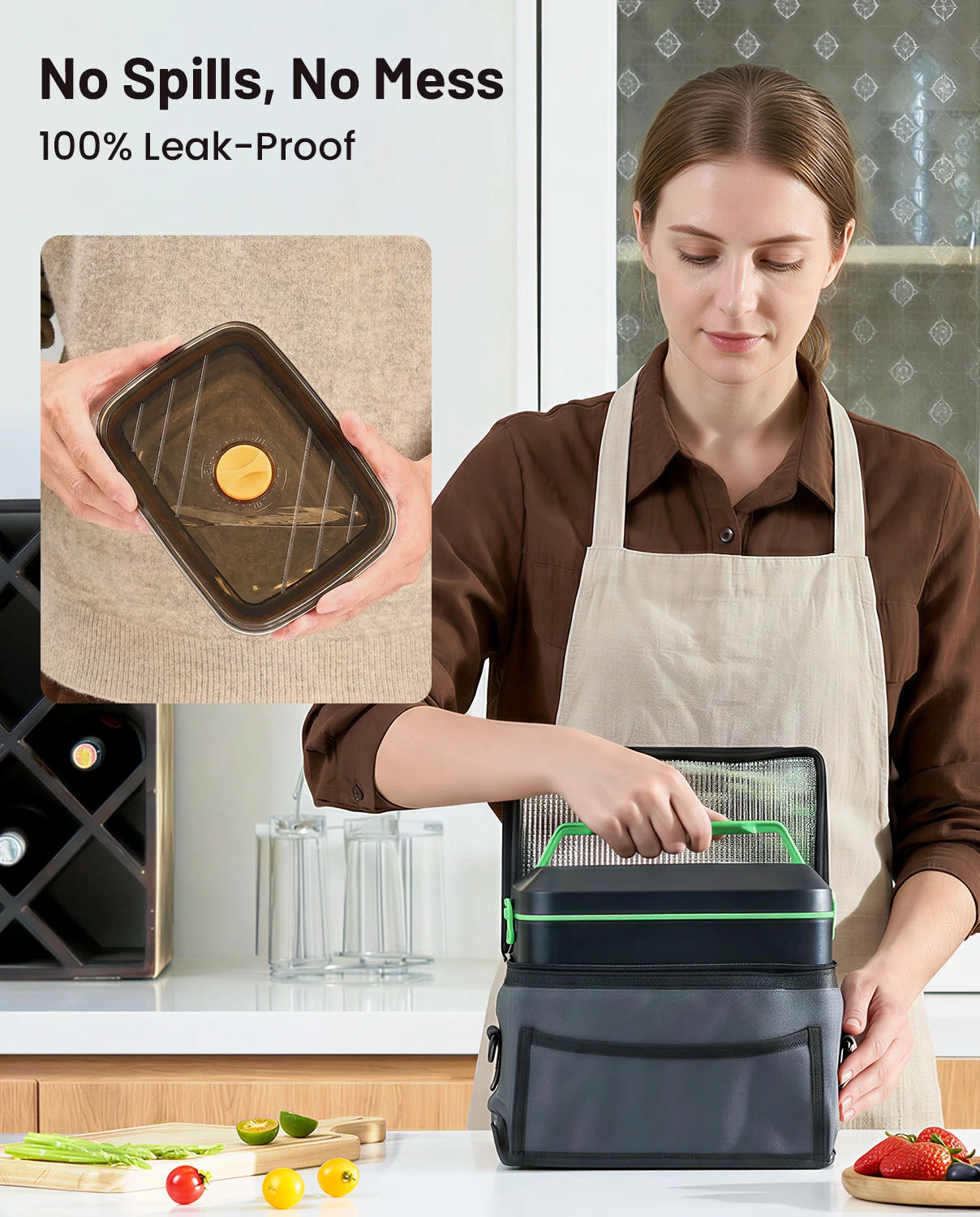 Wireless Electric Insulated Lunch Box,Built-in 12000mAh Battery,100W 1.2L Heating Lunch Box For Work/Travel/Car/Office